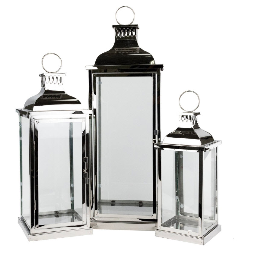 Набор фонарей 3шт металл/стекло 20x20x55см, серебряный по цене 