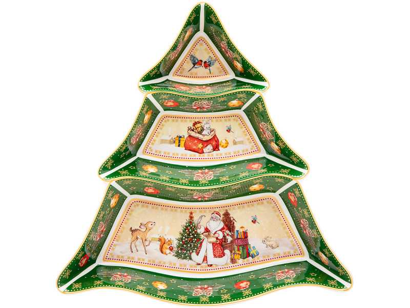 Менажница Лефард Дед Мороз 24х24х3см зеленая фарфор арт.85-1750 по цене 