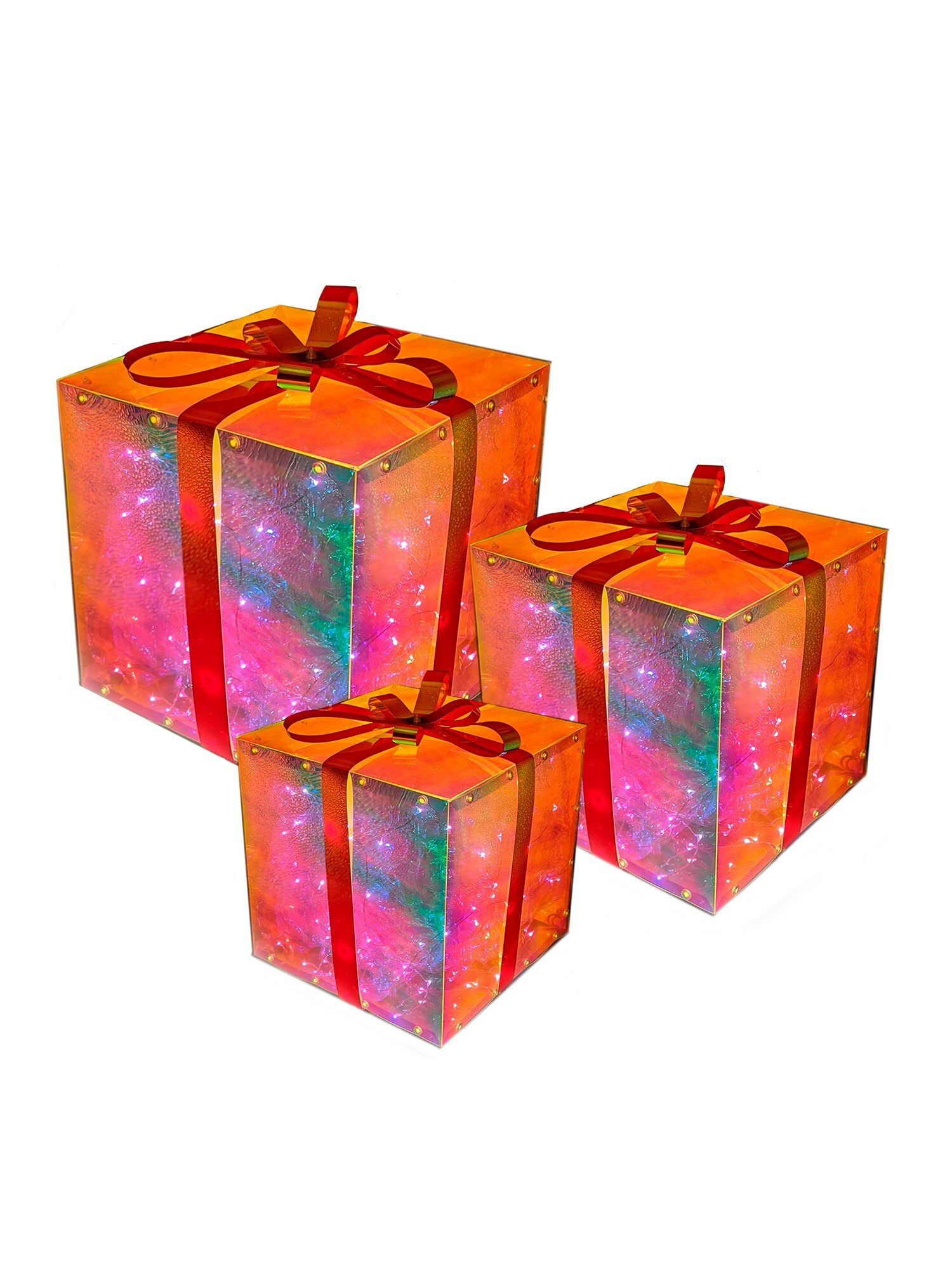 Фигура световая Подарки, набор из 3-х шт 350 LED ламп, 1 режим, мультиколор, USB адаптер 30х30х30см по цене 