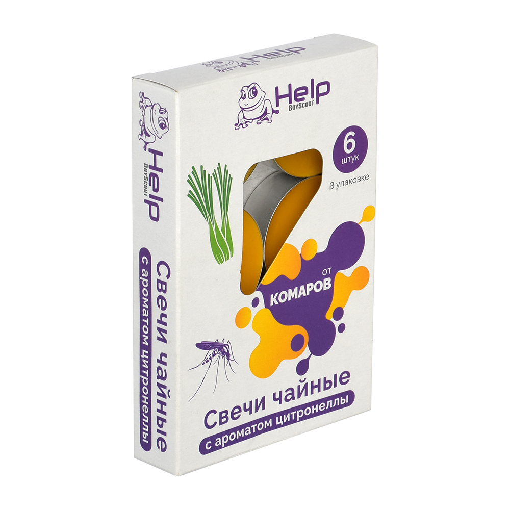 Свечи чайные Хелп от комаров c ароматом цитронеллы 6 шт по цене 