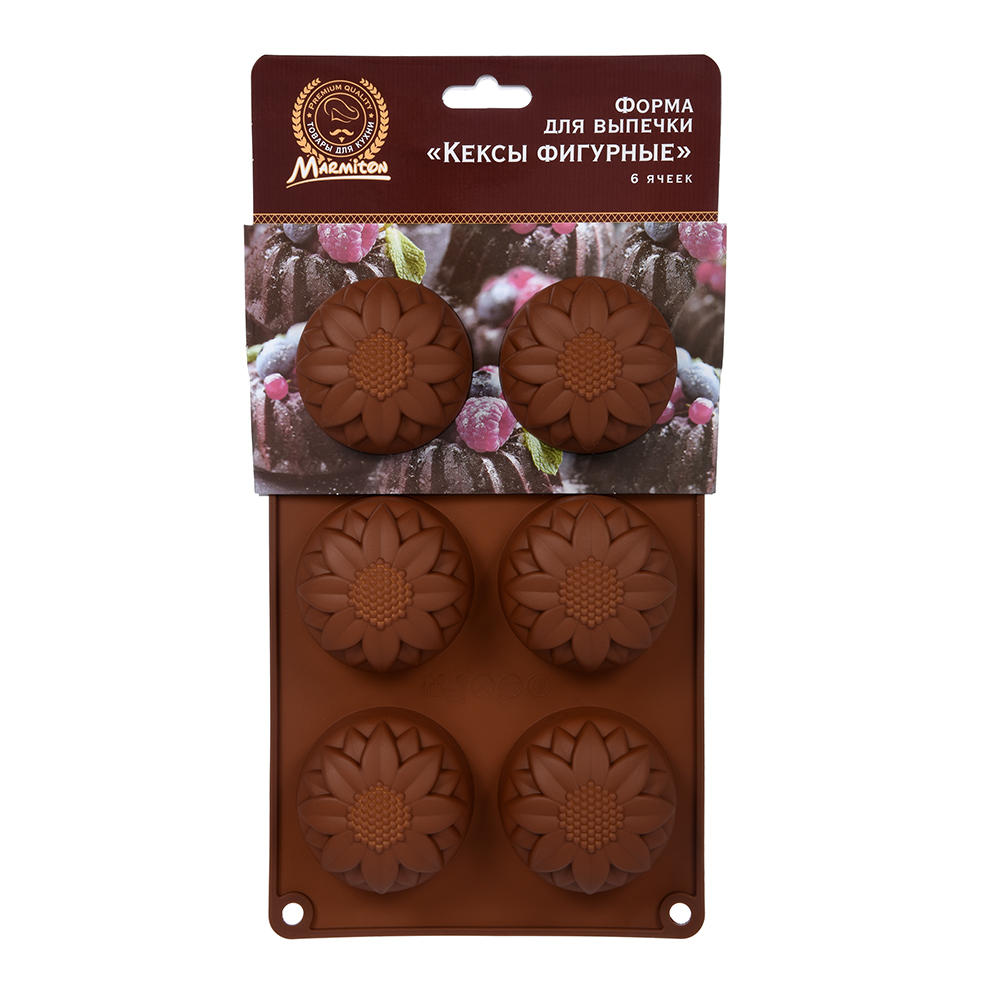 Форма Мармитон силиконовая Кексы фигурные 26,5х17х3,5см, 6 ячеек, в ассорт. по цене 