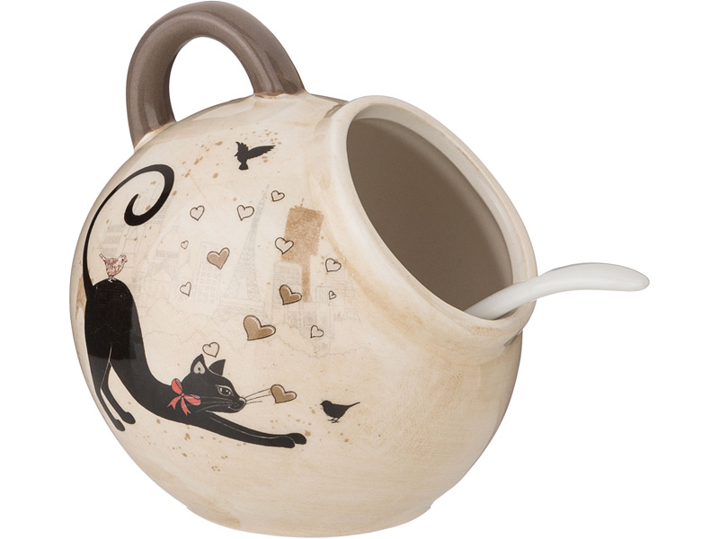 Солонка с ложкой Парижские коты Керамика 9,5х9,5х10см 170мл по цене 