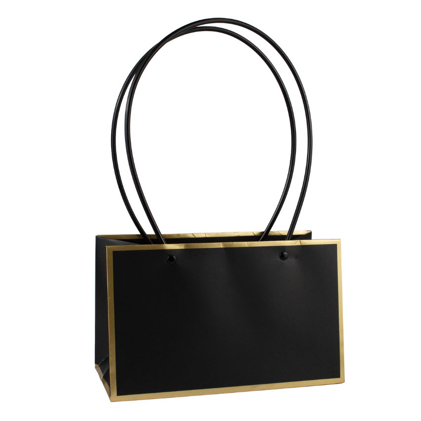 Пакет для цветов водостойкий крафт 22х10,5х13,5см, черный/золотой по цене 