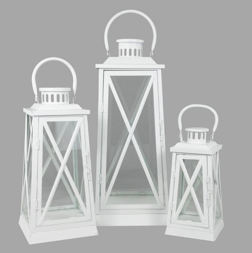 Набор фонарей 3шт металл/стекло 22x22x50см, белый по цене 
