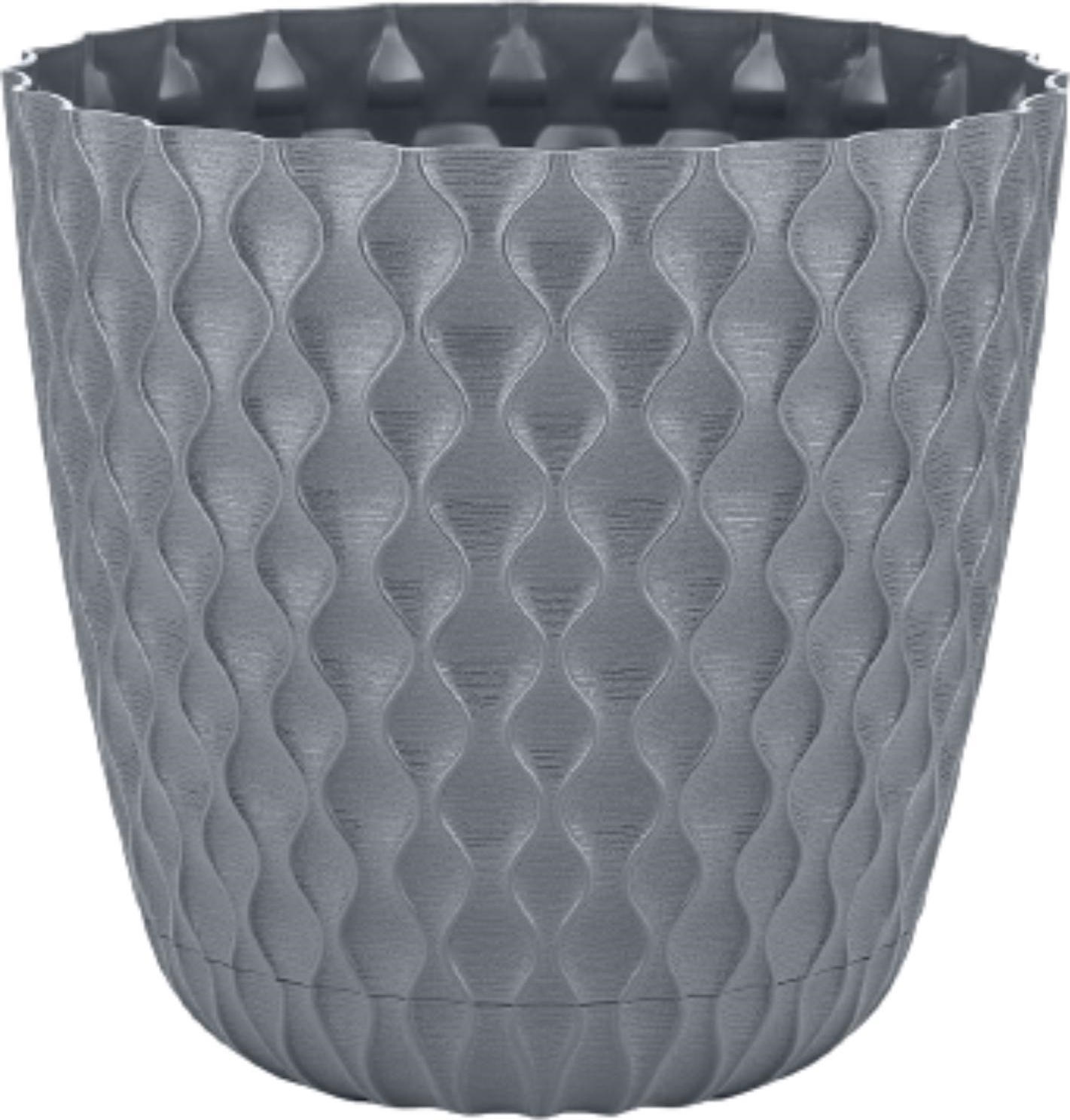 Горшок ИнГрин Волна с дренажной сеткой и поддоном 1,4л 14,5см, вулканический серый по цене 