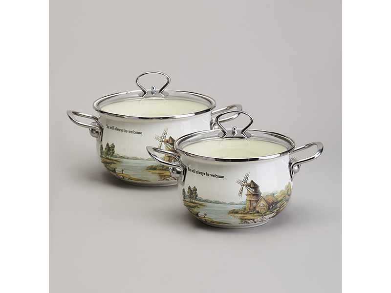 Набор кастрюль эмаль Семейный Дом 4пр 2,0л/2,8л 18см/20см, сталь арт.943-101 по цене 