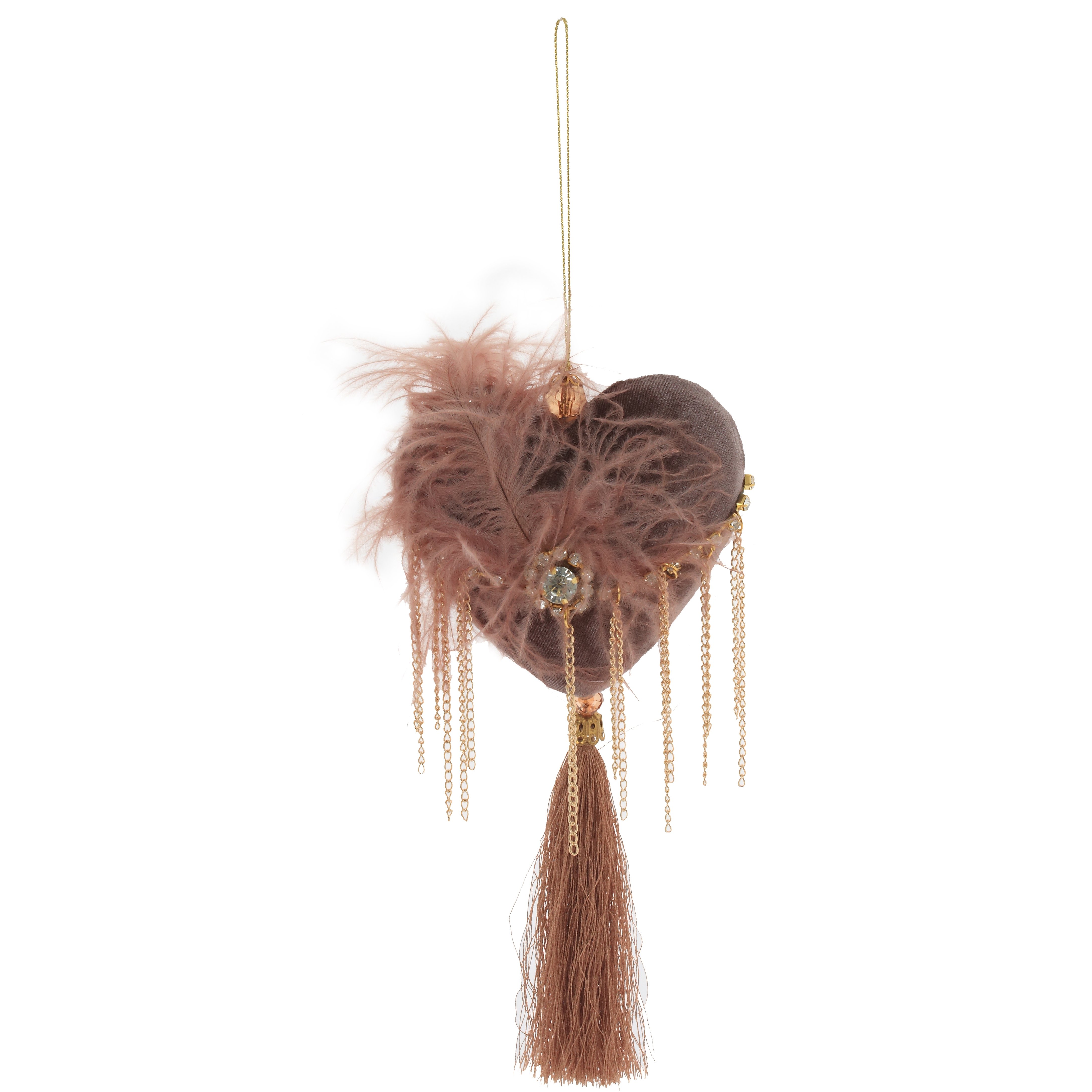 Украшение новогоднее Сердце Перья, беж 12х4х22см по цене 