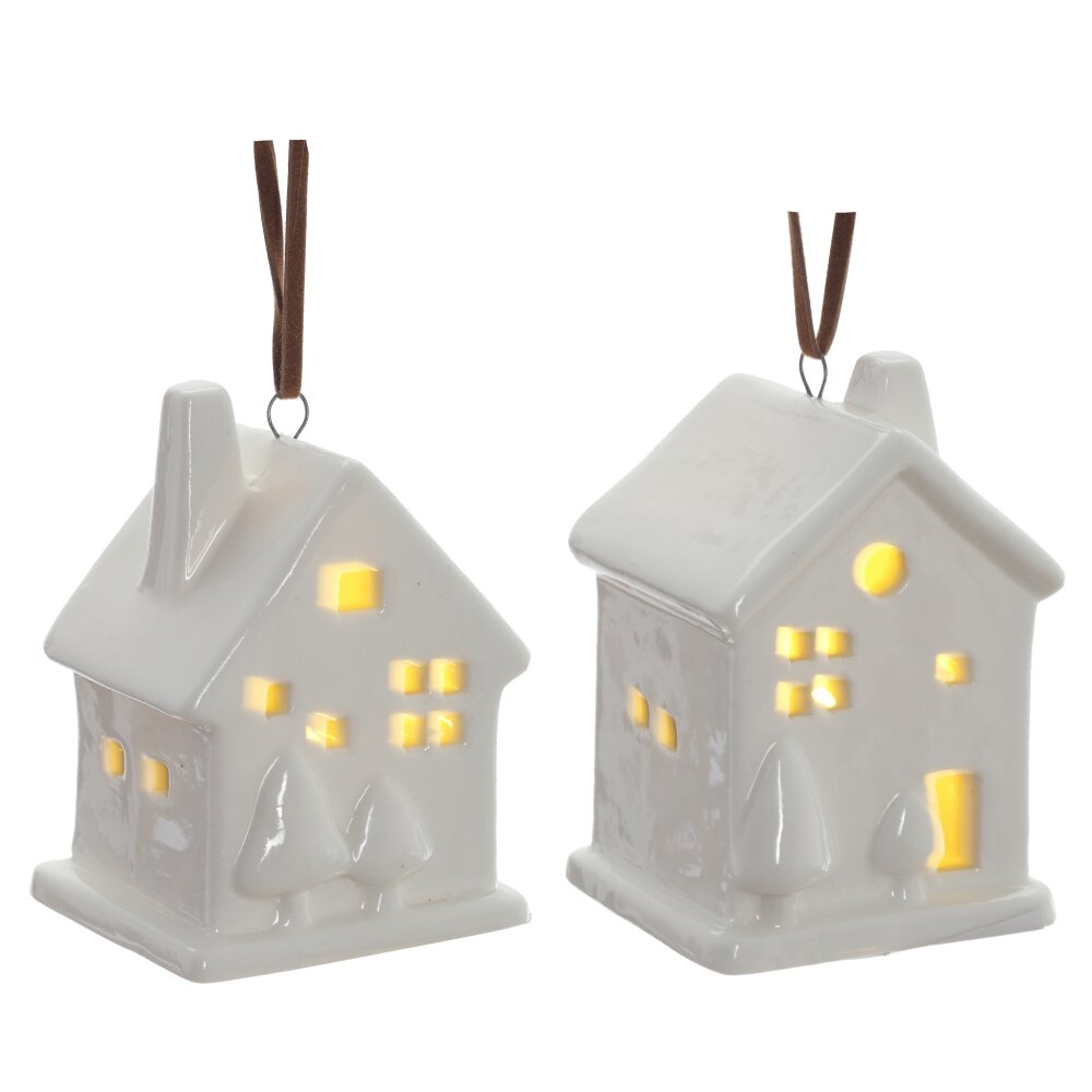 Фигурка подвесная Домик с подсветкой 5х4х8см 2в., фарфор арт.823424 по цене 