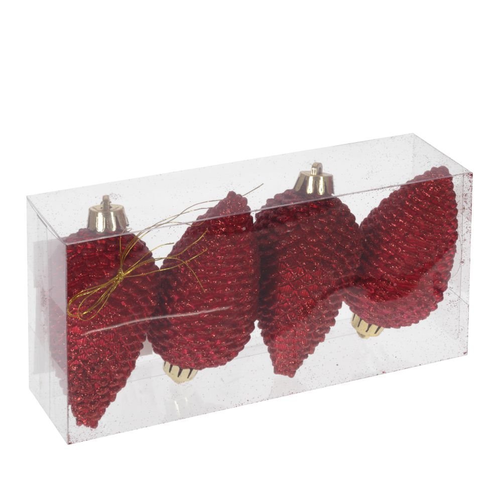 Украшение новогоднее Шишка красная набор из 4-х шт 17х5х9см полимерные материалы арт.722847 по цене 