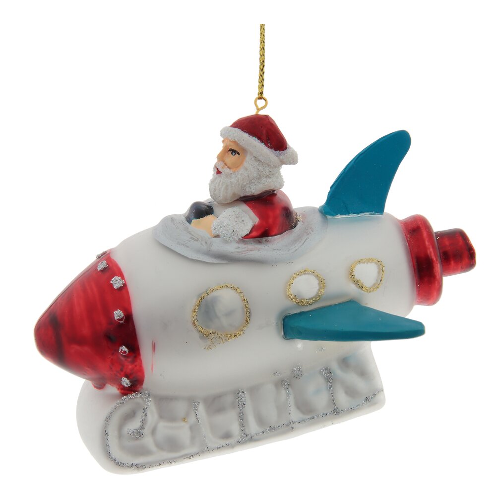 Украшение новогоднее Дед Мороз на ракете 11,5х8х8см стекло арт.762709 по цене 