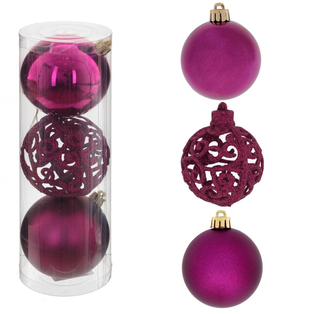 Украшение новогоднее Шар Узор, фиолетовый набор из 3шт, 8х8х9,5см по цене 