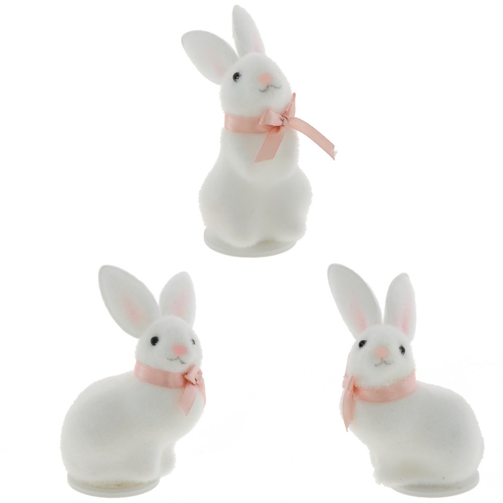 Фигурка декоративная Зайчик с розовым бантиком белый 5х5х9см 3в арт.747291 по цене 