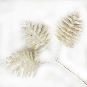 Набор шишек с глиттером на вставках 3шт белый 6x13см по цене 