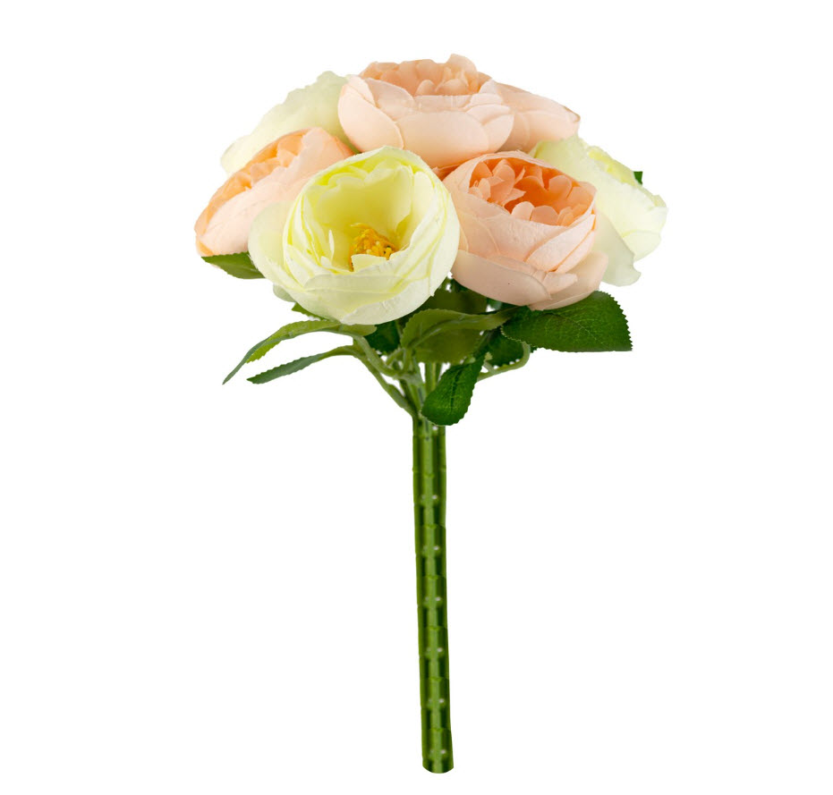 Цветок искусственный Букет ранункулюсов 27см, белый/персиковый по цене 