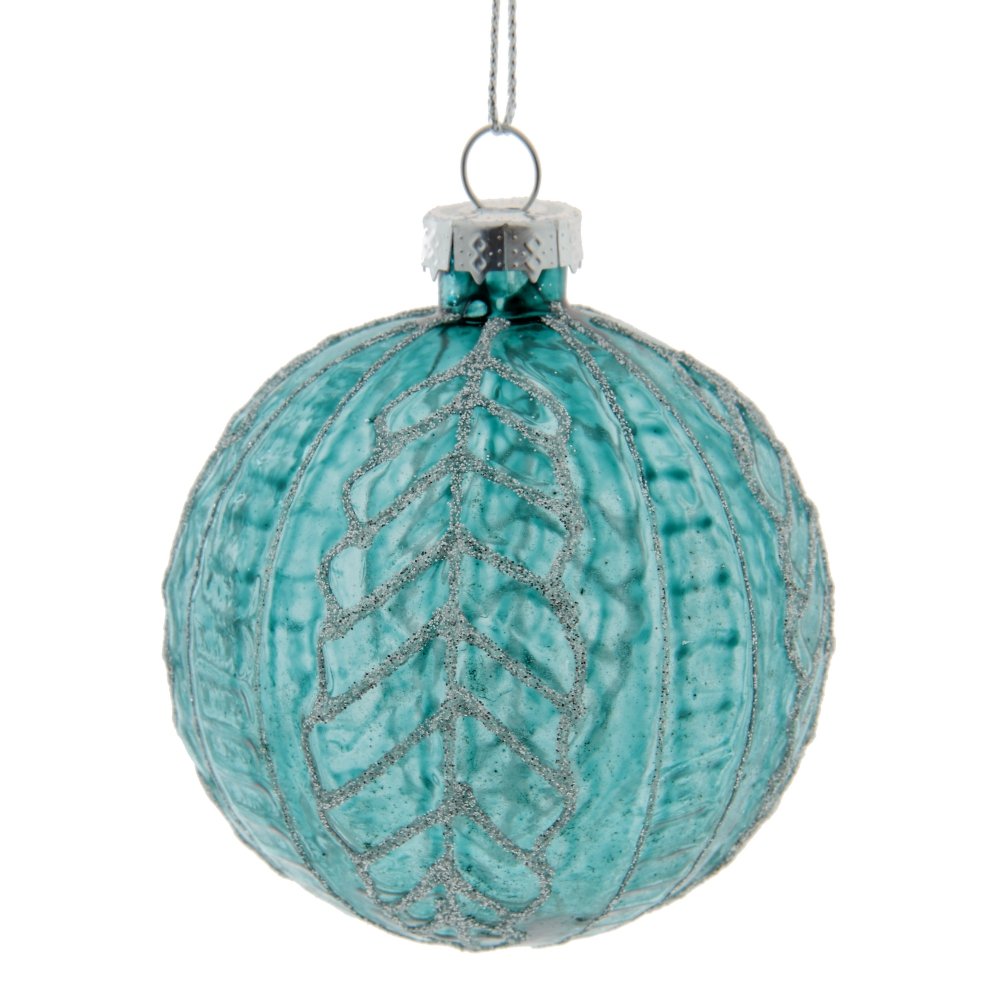 Украшение новогоднее Шар Узоры, голубой 8х8х10см по цене 