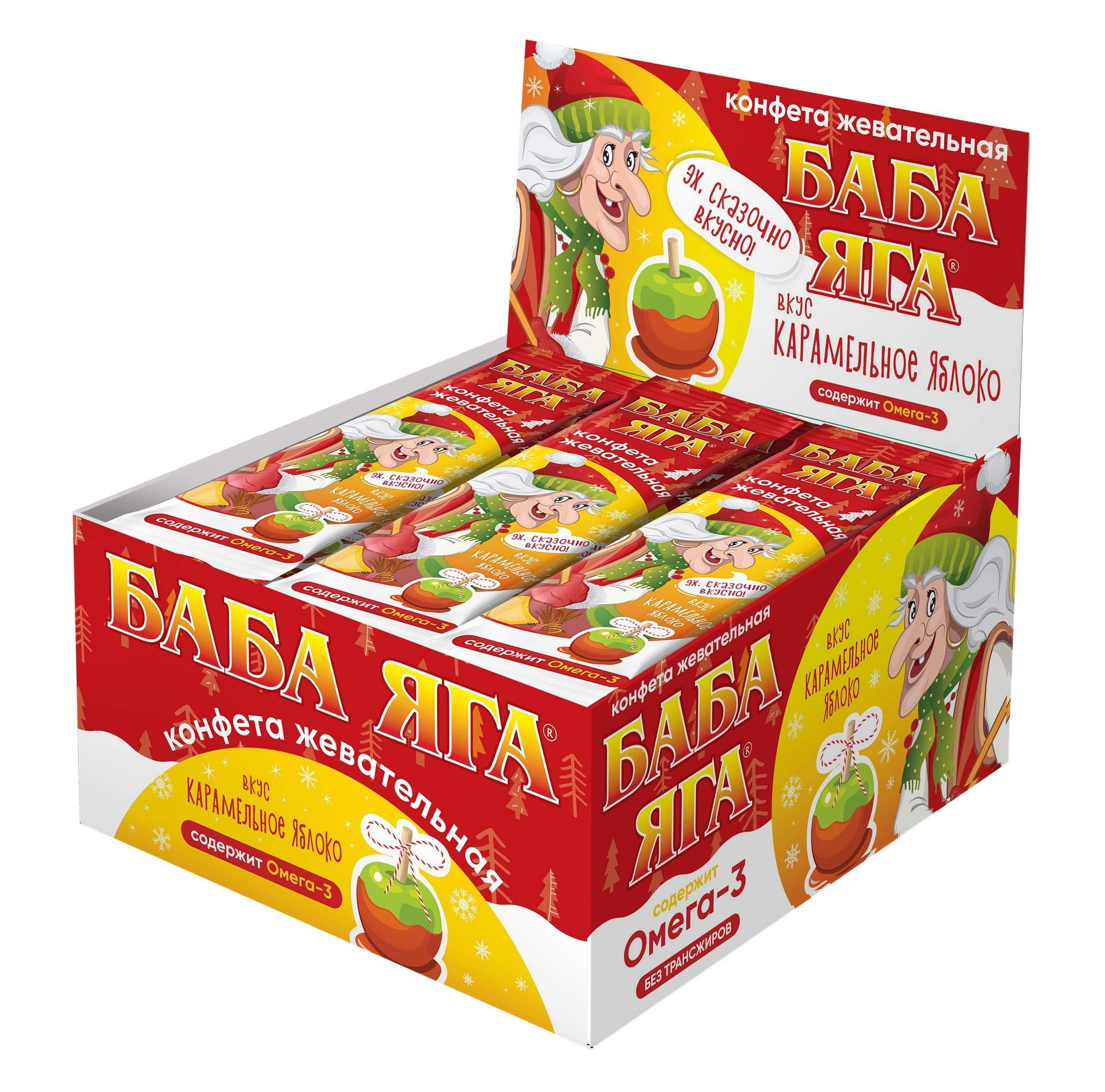 Жевательная конфета Баба Яга вкус карамельное яблоко 11г по цене 
