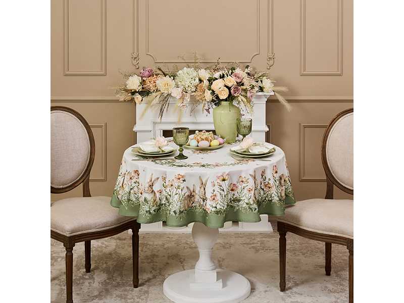 Скатерть круглая Сэнс Кролики 190см зеленый, хлопок твил пропитка арт.850-753-22 по цене 