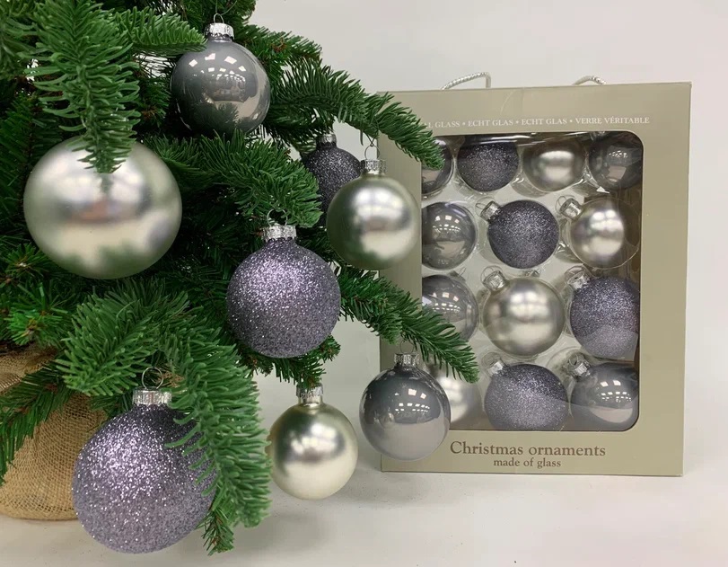 Украшение новогоднее Шар Серебряный микс, набор из 26шт, 24х15х24см по цене 