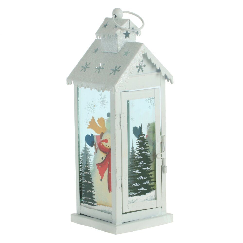 Подсвечник Фонарик Новогодний стекло белый 9,5х9,5х26см по цене 