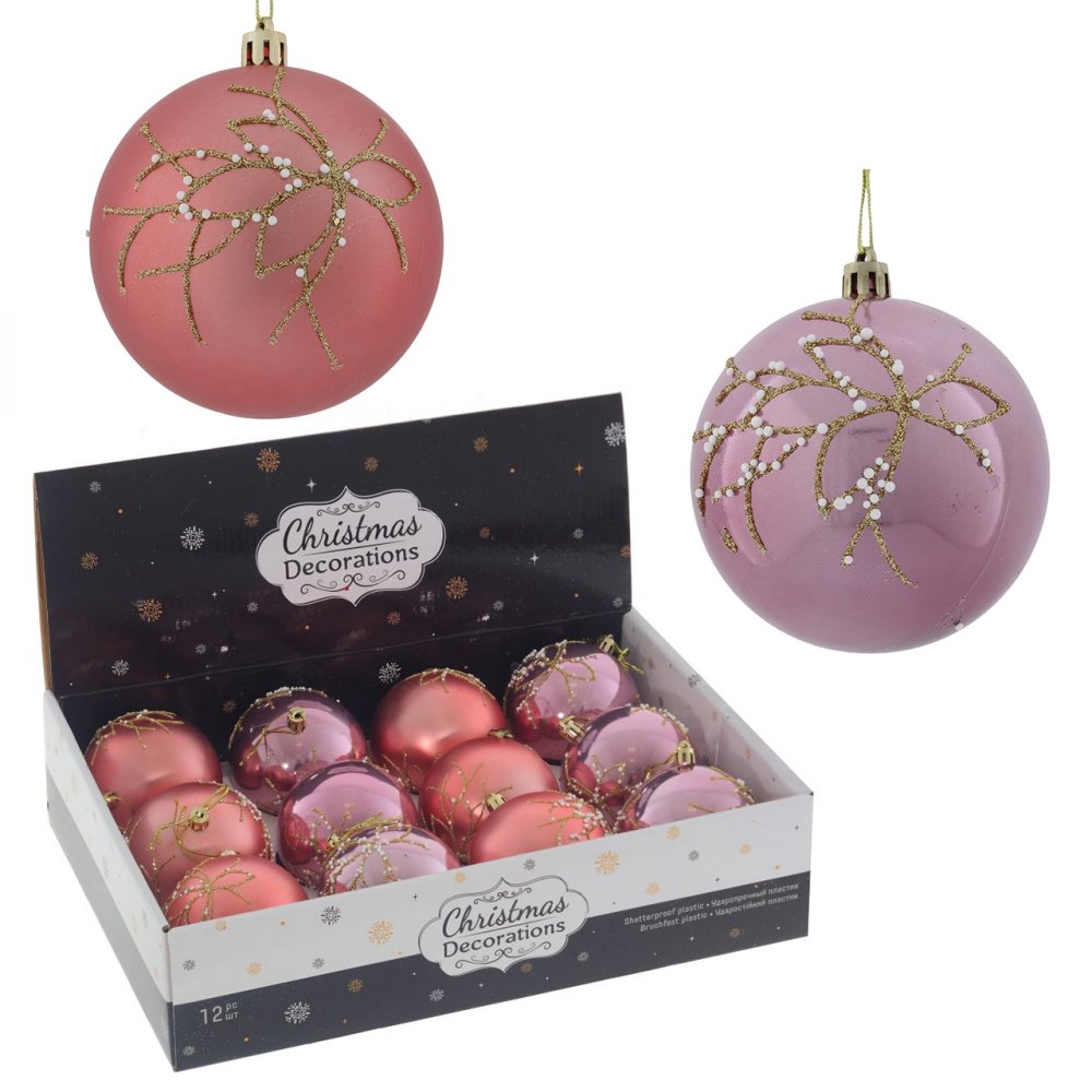Украшение новогоднее Шар Золотая ветка, розовый 1шт, 8см по цене 