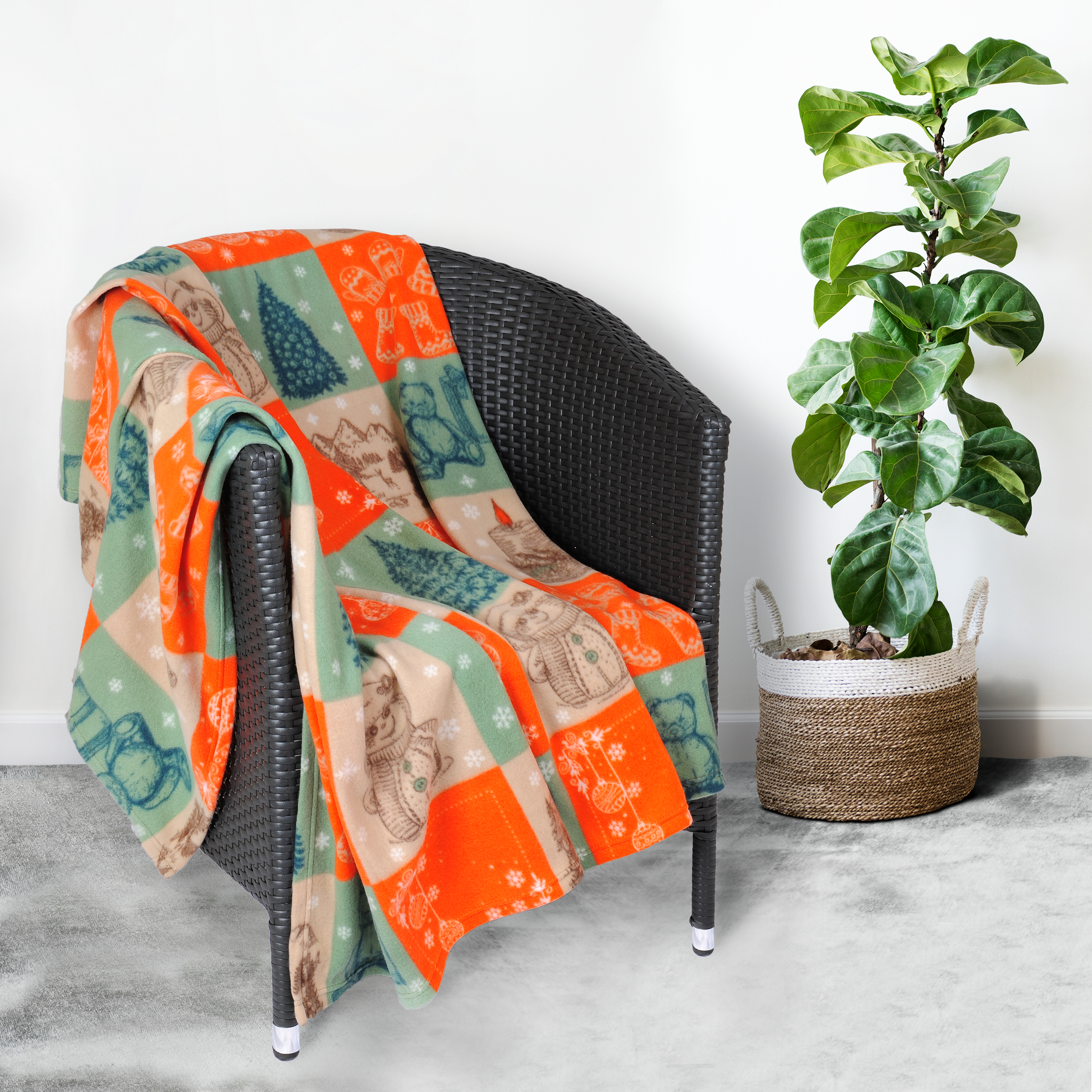 Плед Веллнесс флисовый зеленый-рыжий 150х200см, арт.WPLNY152-Зима_24 по цене 