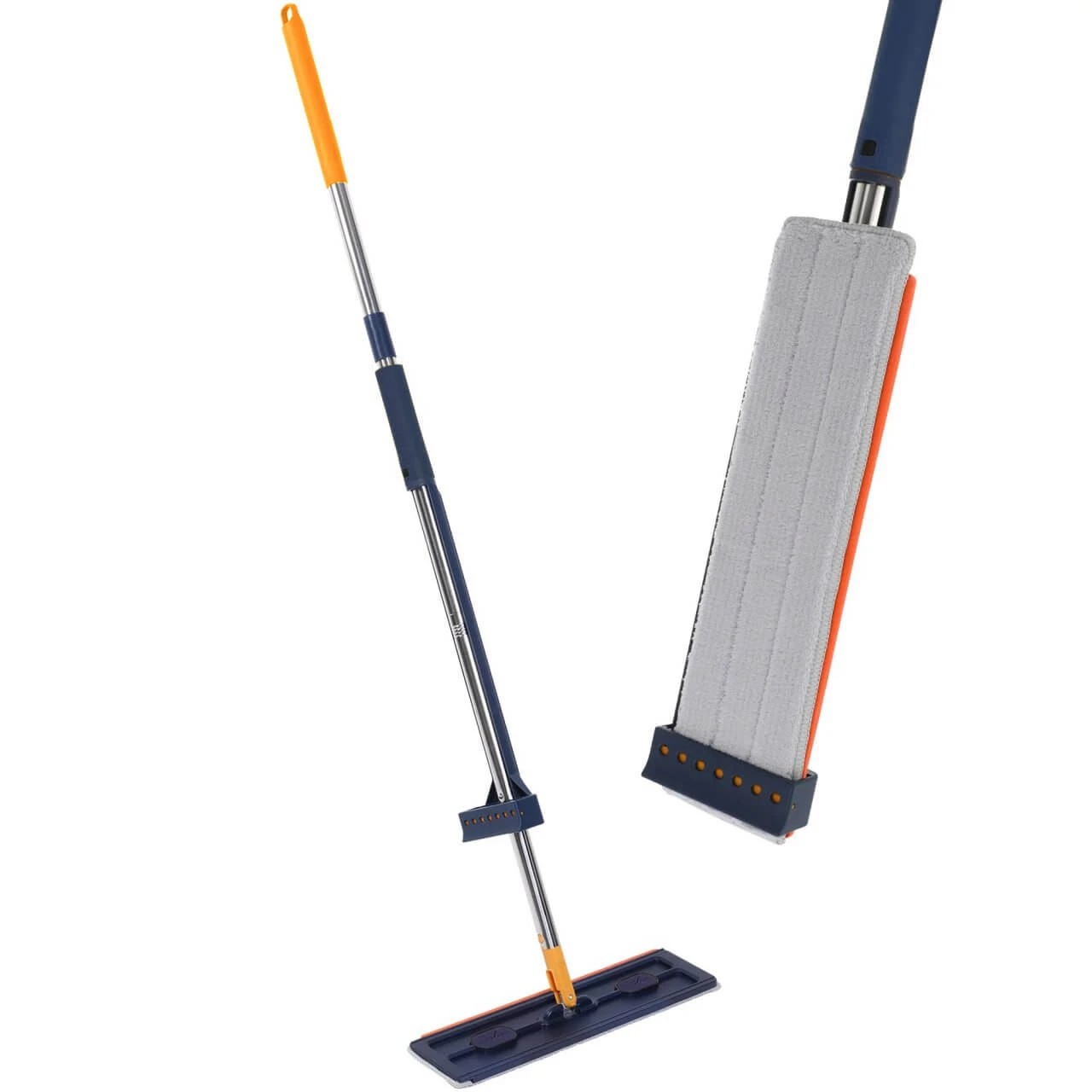 Швабра плоская с отжимом металлическая ручка 140см насадка из микрофибры 41*12см на липучке арт.ХС-6 по цене 