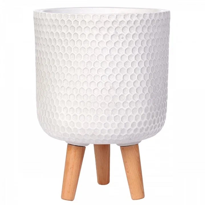 Кашпо с подставко Ханни Круглое 9л 25х34см белый, файберстоун арт.HON-CLNDR-AW-25 по цене 