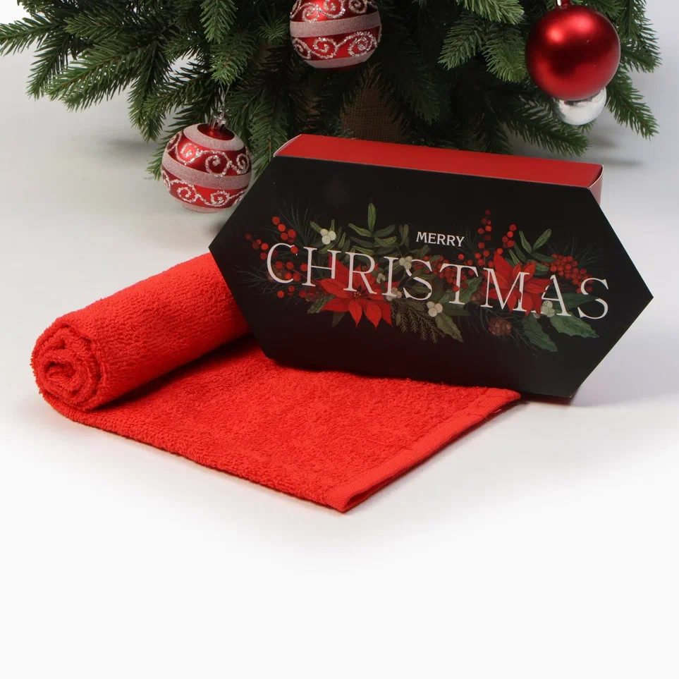 Полотенце махровое Этель Пуансеттия 30х60см, красный хлопок арт.9862976 по цене 