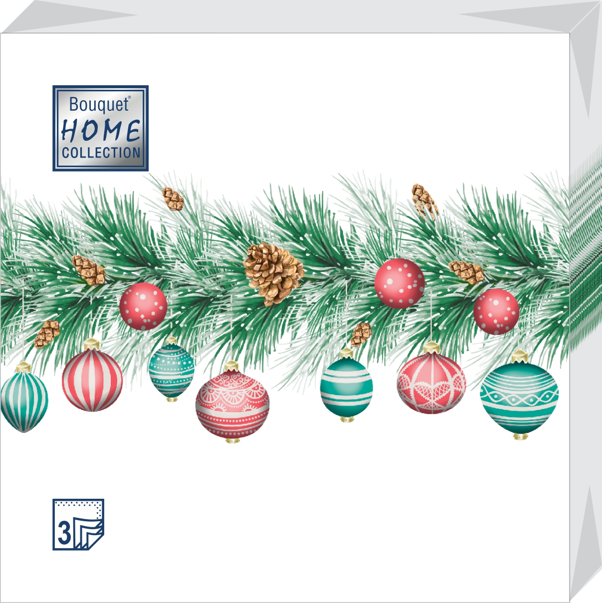 Салфетки бумажные Новогодняя гирлянда 33х33см 3-х слойные 20л арт.25221 по цене 