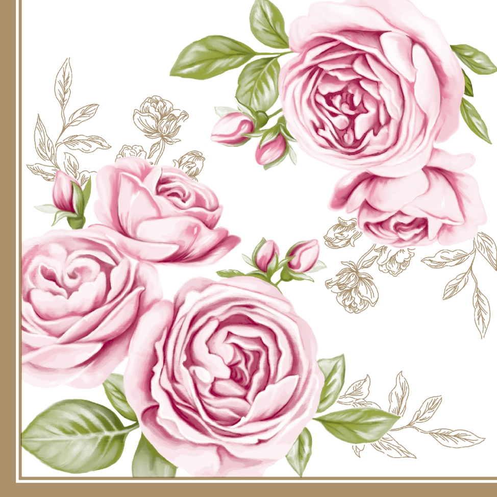 Салфетки бумажные Роза с золотыми листьями 33х33см 3-х слойные 20л арт.25077 по цене 