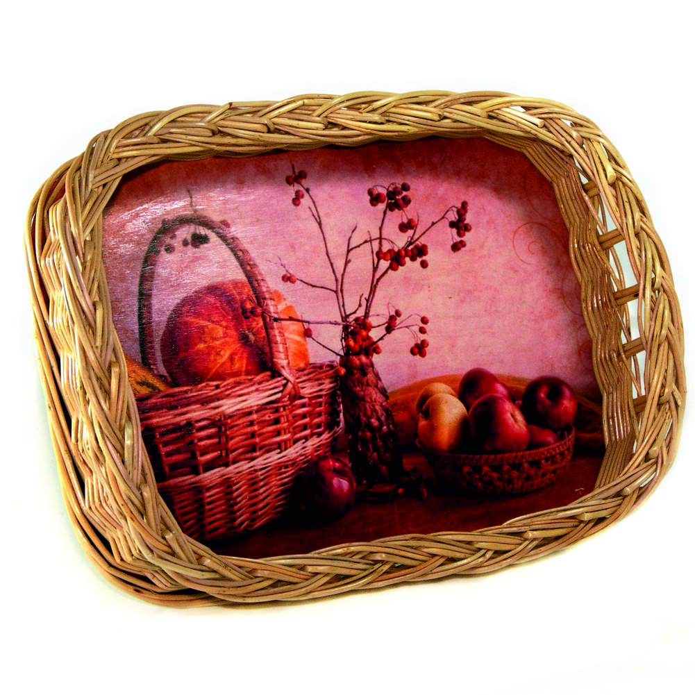Поднос прямоугольный с принтом Корзина 19см плетеный арт.НХП0033/3/5 по цене 