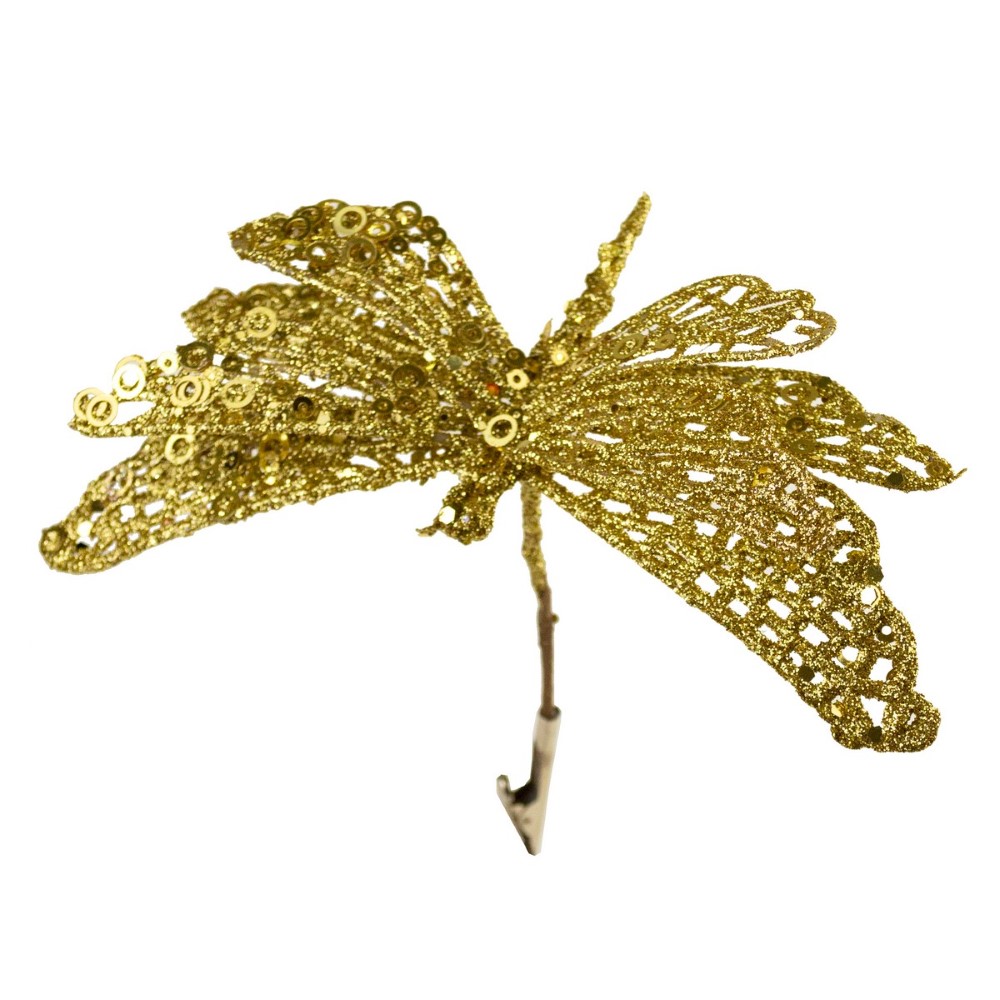 Стрекоза с глиттером на прищепке 17х13см, золотой арт.к000026338 по цене 