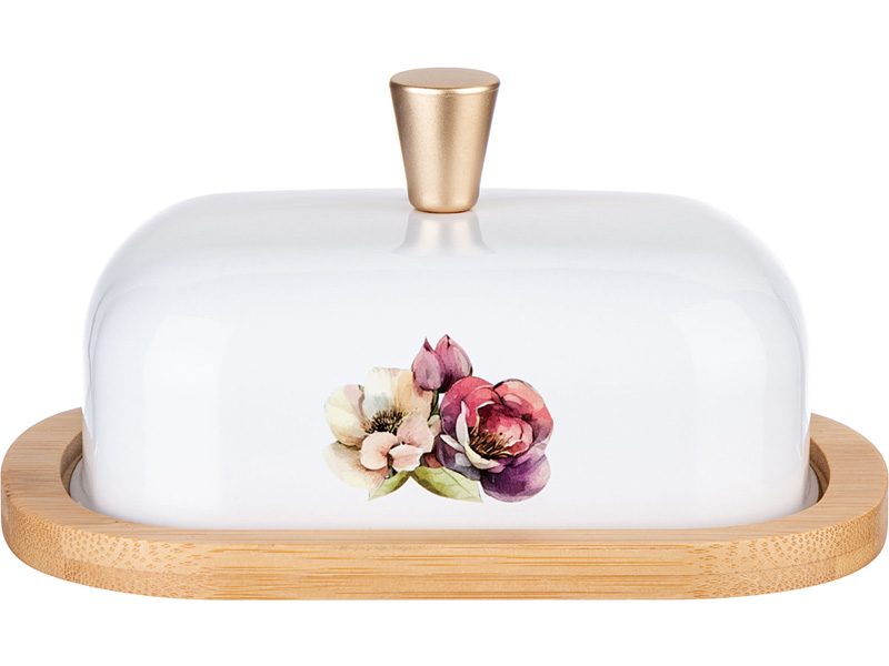 Масленка Агнесс Цветочное настроение 16х12х8см сталь, бамбук арт.790-379 по цене 