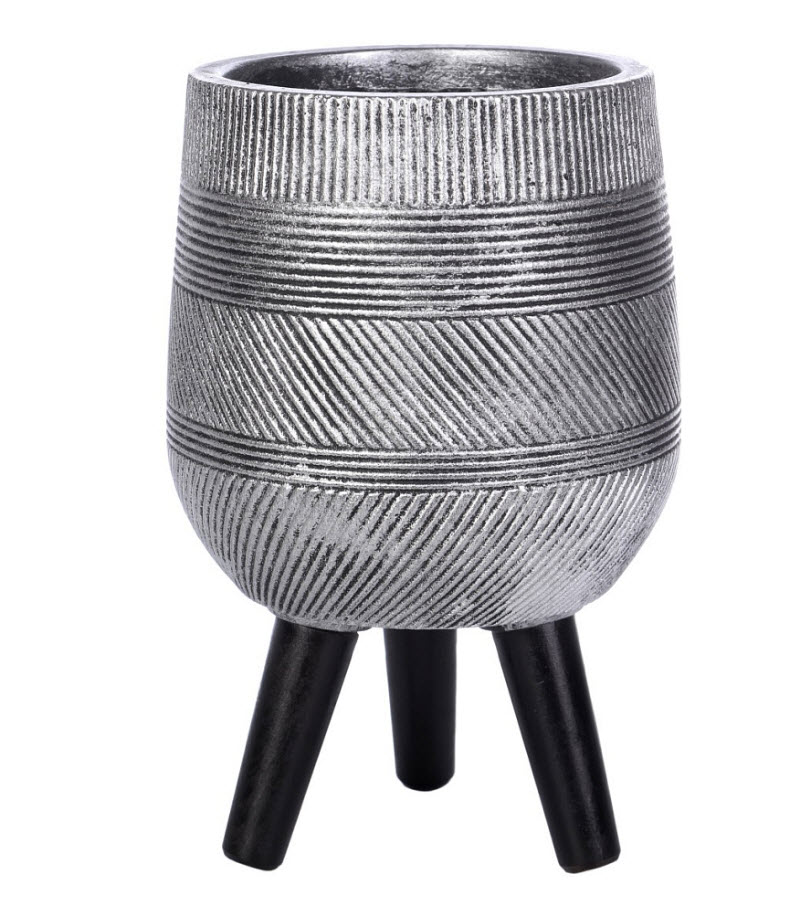 Кашпо Страйп 5,4л с подставкой, файберстоун, серебристое 20,5х32см арт.WSTRIPR-20-SLV по цене 