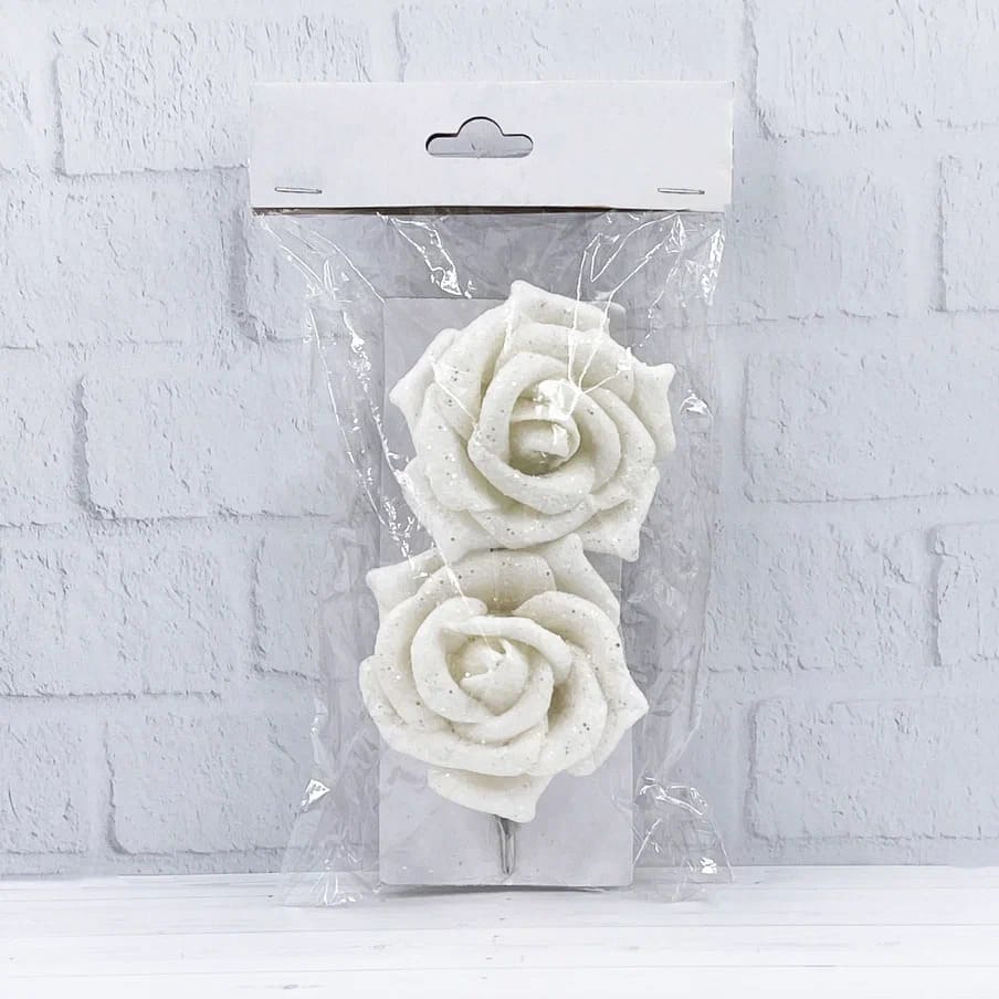 Набор цветов роза в блестках на клипсе 2шт 8см арт.87273 по цене 