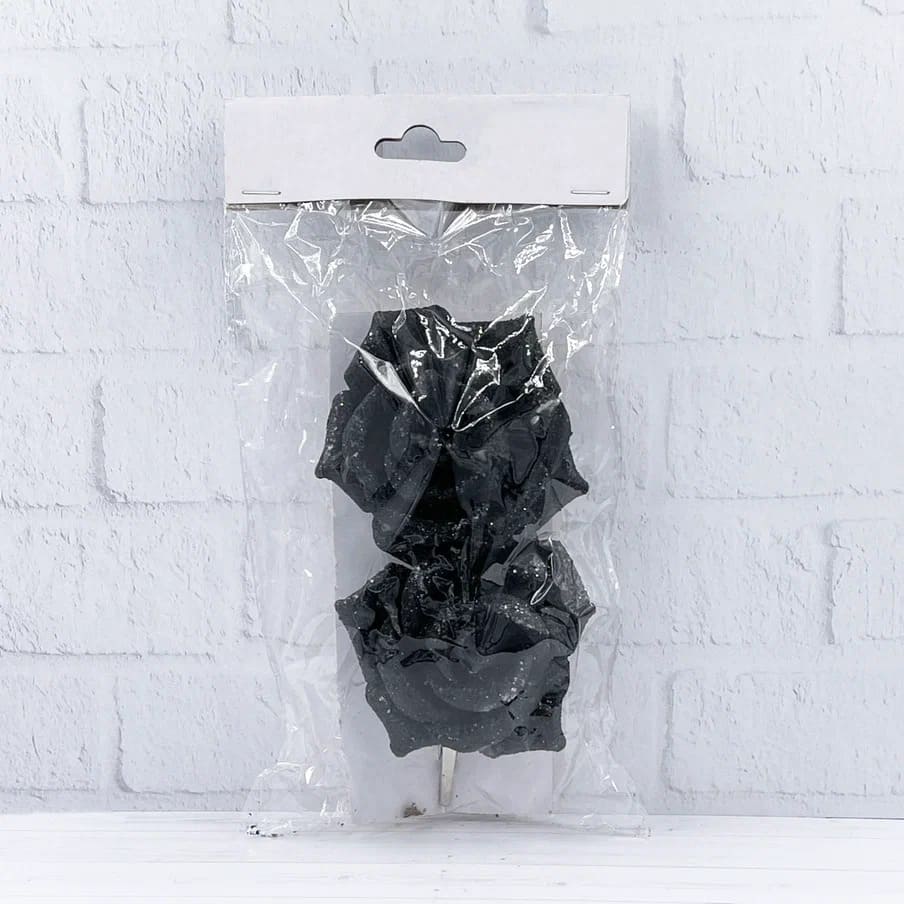 Набор цветов роза в блестках на клипсе 2шт 8см черный арт.87274 по цене 