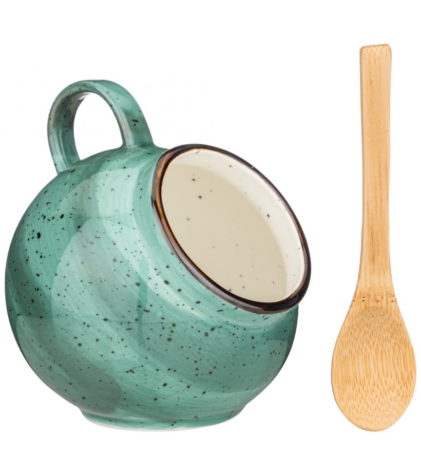 Солонка с ложкой Бронко Природа, фарфор мятная 9х10см по цене 