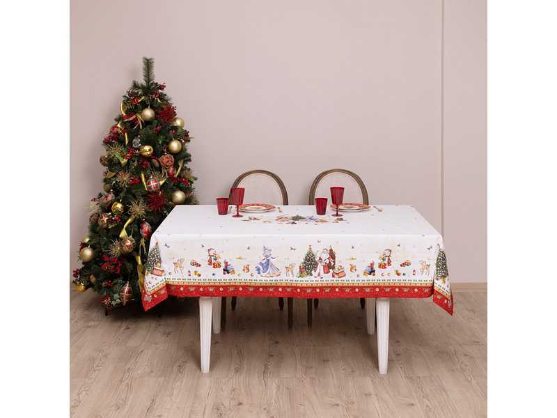 Скатерть С Новым Годом 110х140см красный, хлопок, твил с пропиткой арт.850-725-27 по цене 