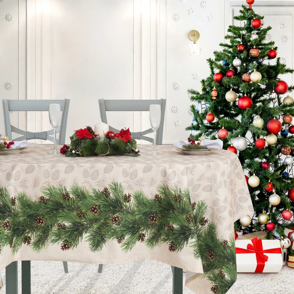 Скатерть Этель Еловые ветви 180х148см, хлопок арт.3629001 по цене 