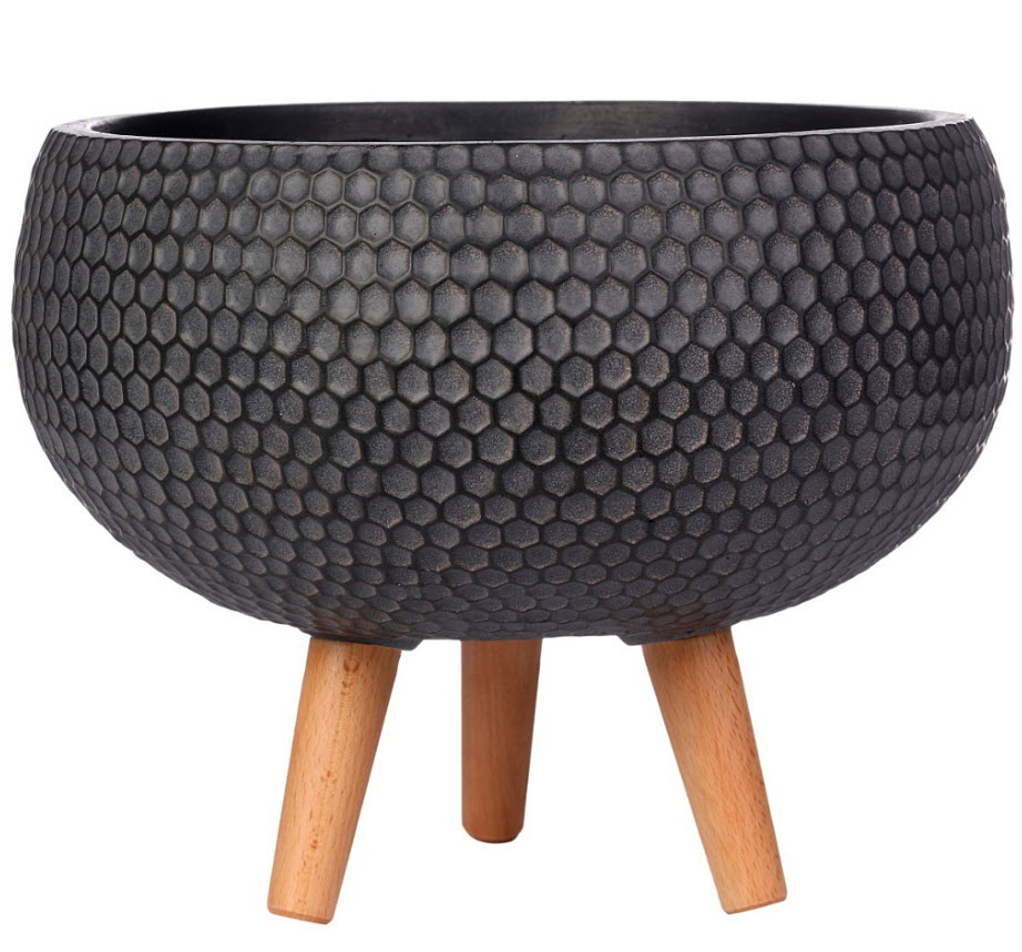 Кашпо Ханни Чаша с подставкой 6,6л файберстоун, черное 27,5х25см арт.HON-BLK-27 по цене 