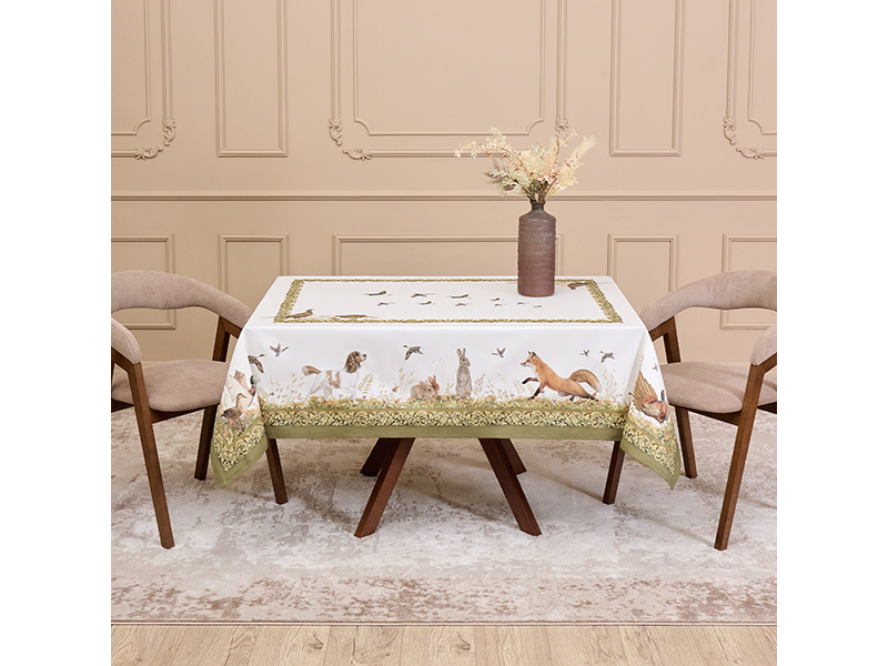 Скатерть Охота 140х180см зеленый, хлопок твил пропитка арт.850-751-2 по цене 