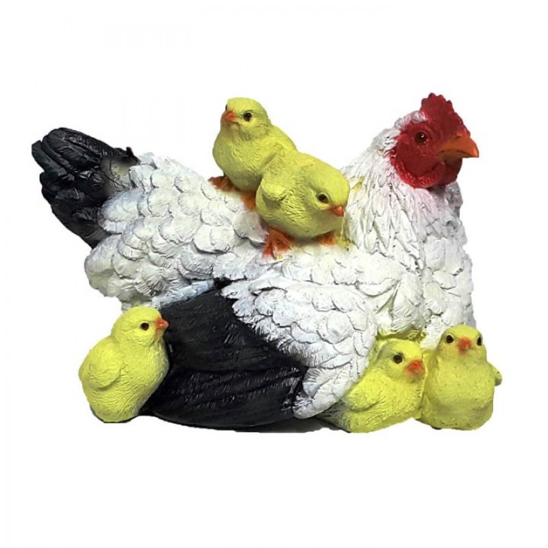 Фигура декоративная садовая Курица-мама с детьми полистоун 16х25х18см по цене 