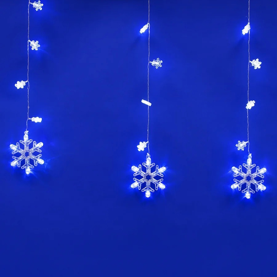 Занавес светодиодный фигурный с контроллером Снегопад, белый 10 нитей, 100 светодиодов 2,7х0,6м по цене 