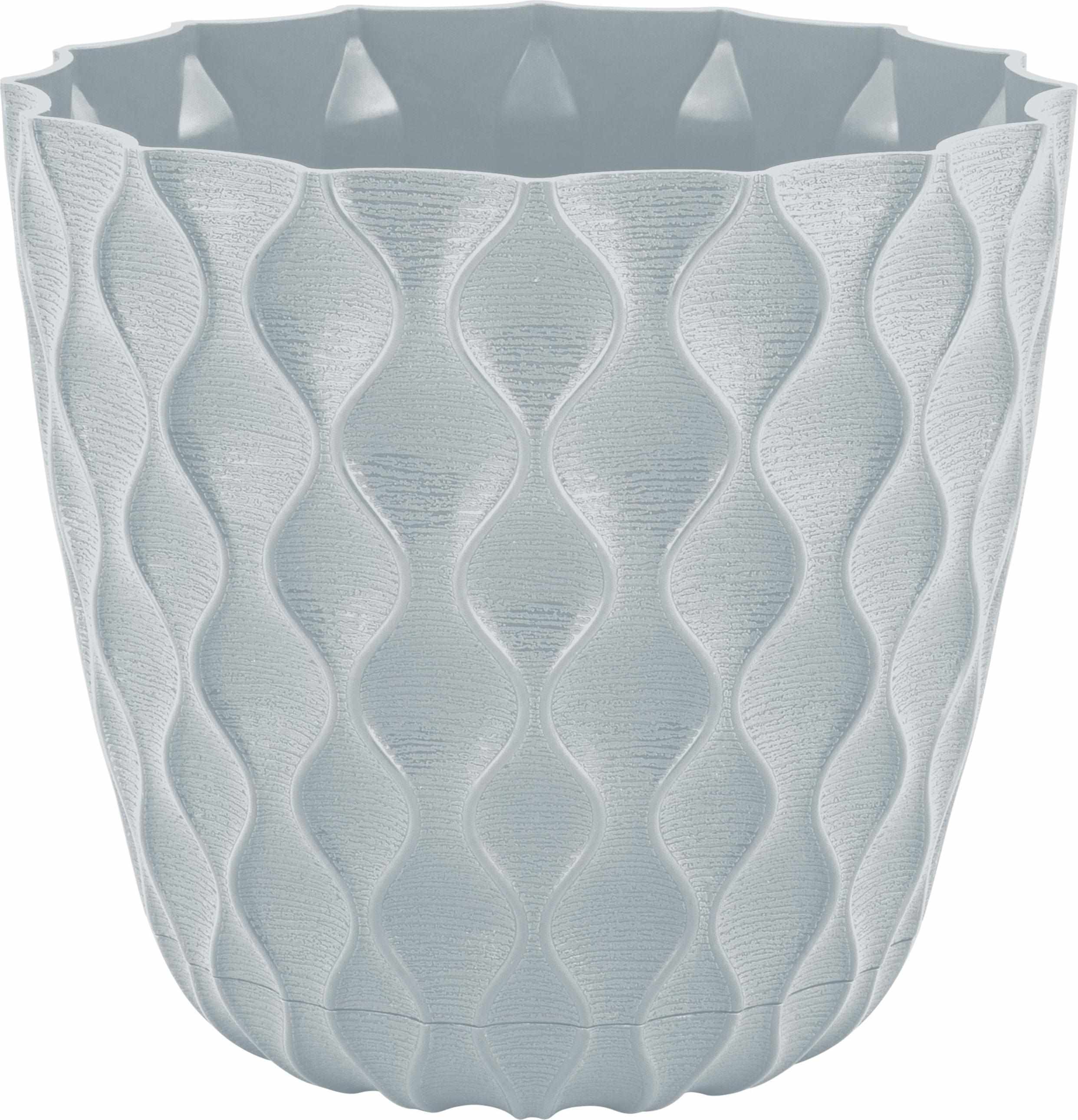 Горшок ИнГрин Волна с дренажной сеткой и поддоном 1,4л 14,5см, утренний туман по цене 