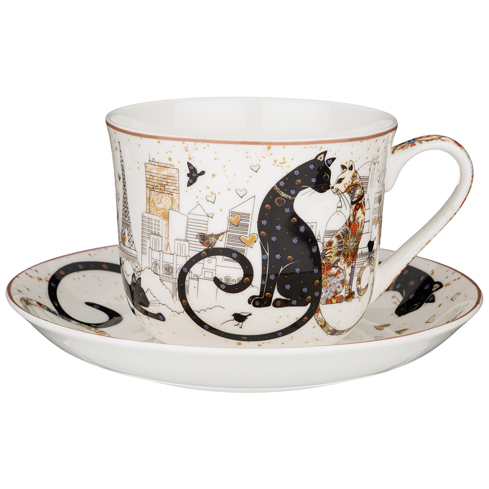 Набор чашка, блюдце Парижские коты фарфор 500мл по цене 
