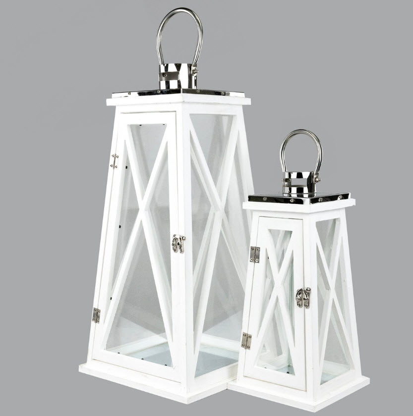 Набор фонарей 2шт дерево/стекло 25x25x50см, белый по цене 