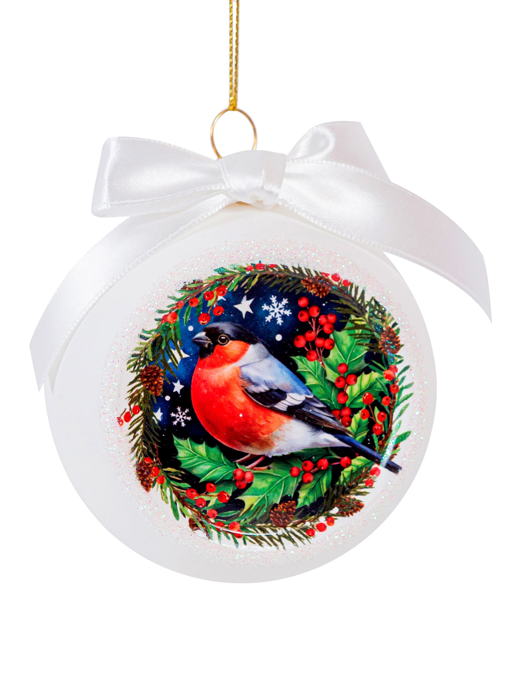 Украшение новогоднее Шар Снегирь 8x6,5x9,7см, стекло арт.95600 по цене 
