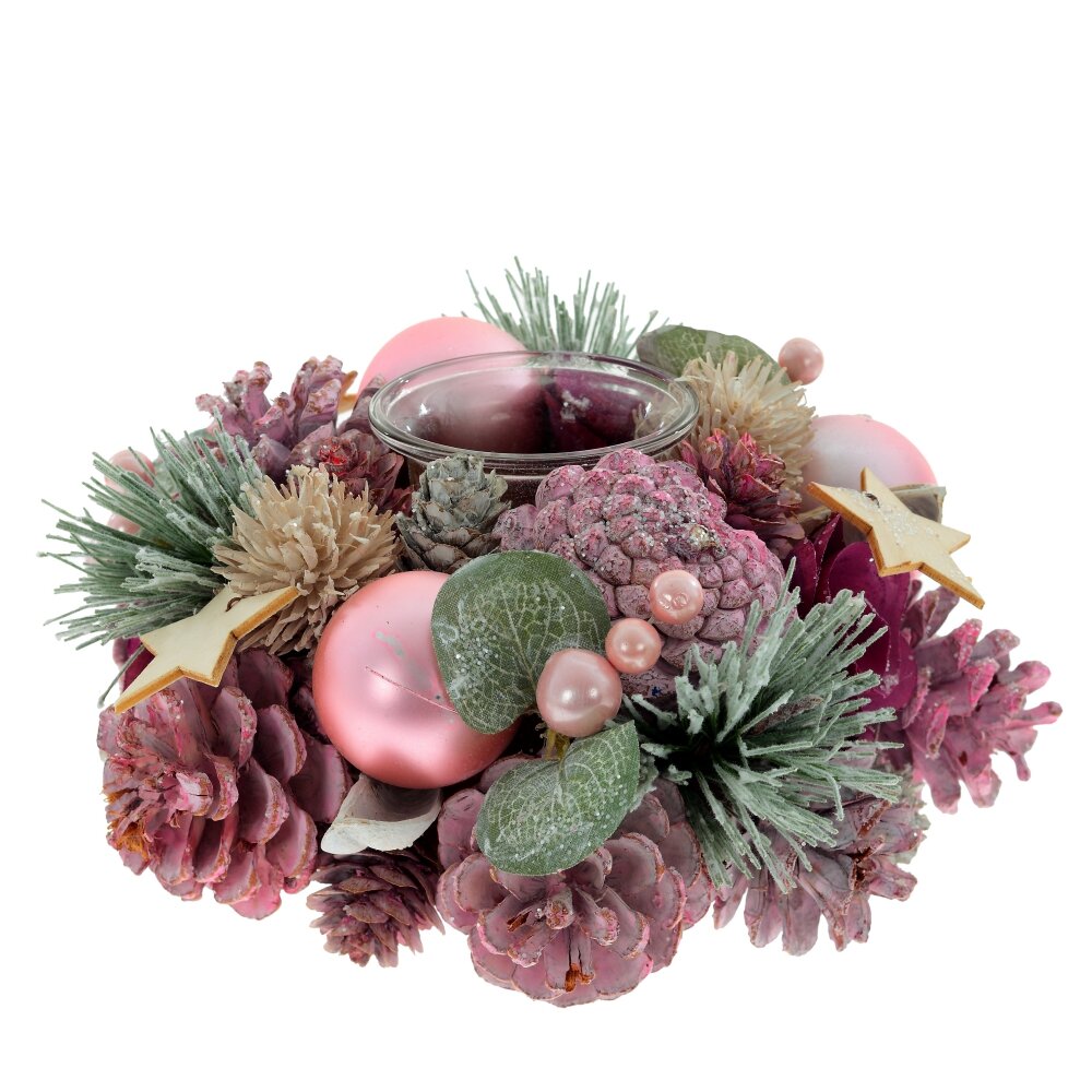 Подсвечник Шишки Новогодние фуксия 18х18х9см по цене 