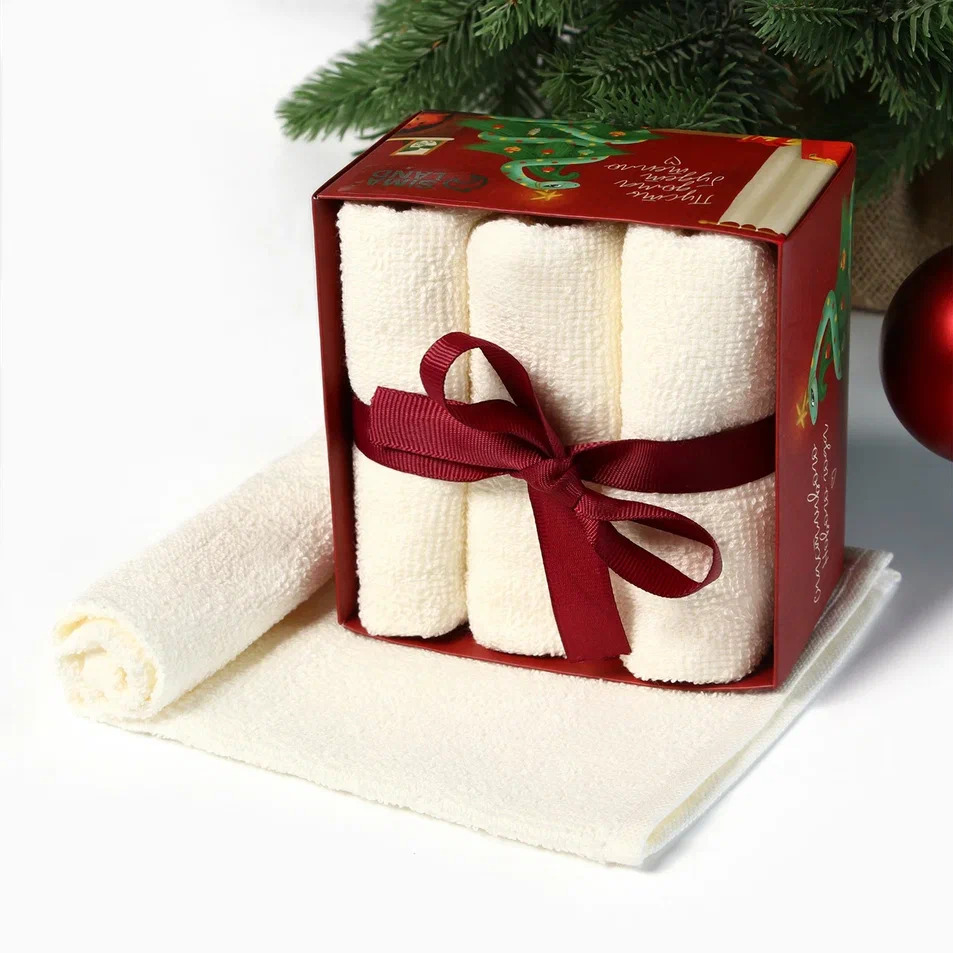 Набор махровых полотенец Змея на елке 30х30см 3шт арт.10714111 по цене 