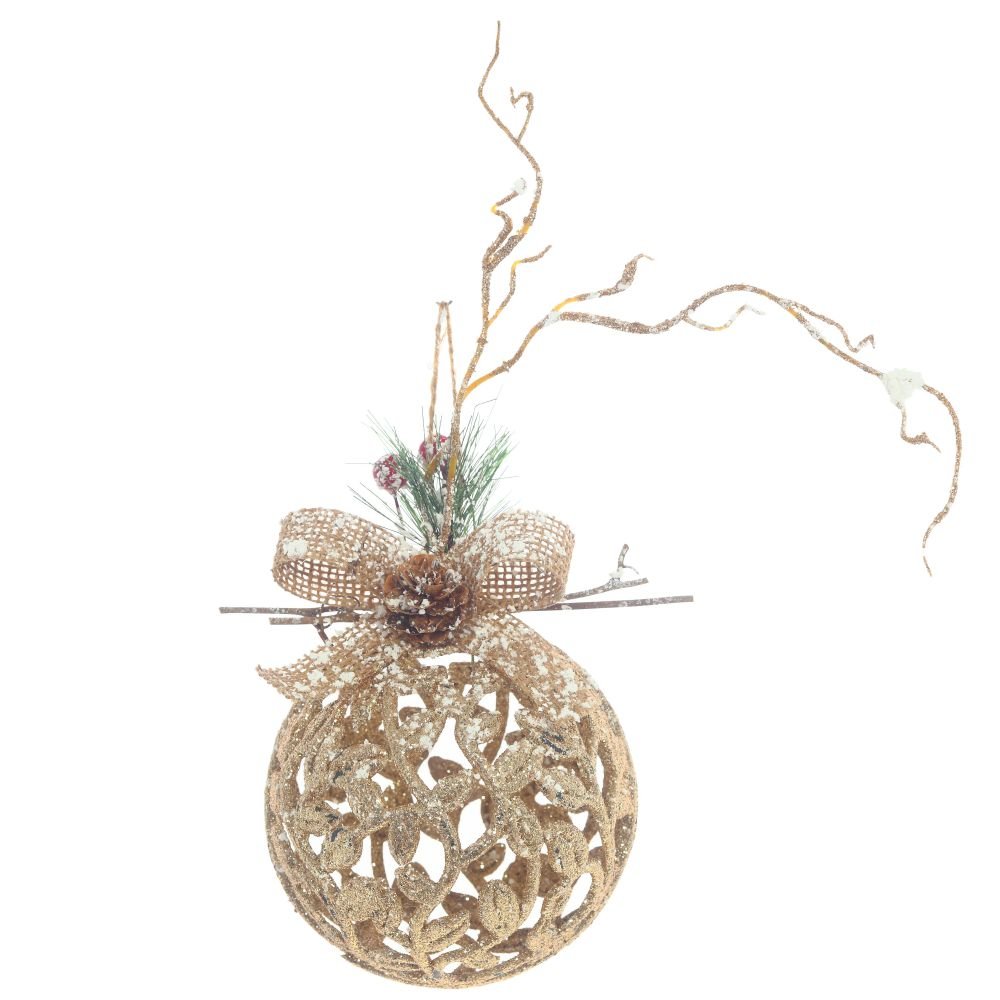 Украшение новогоднее Шар с веткой, золото 13х10х35см по цене 